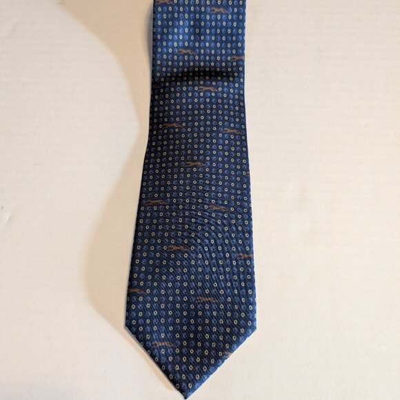 Trussardi Blue 100% Silk Tie with Poka Dots and Greyhounds Made in Italy - Picture 1 of 8